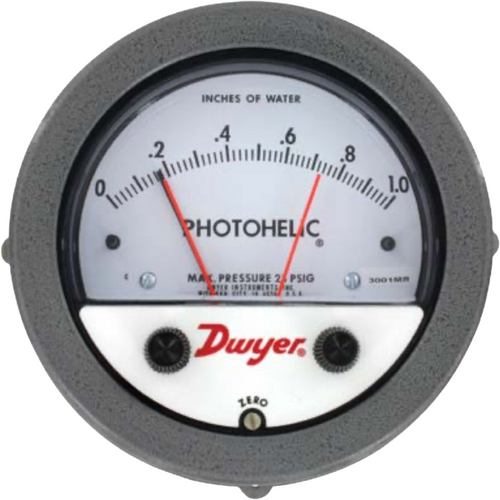 Dwyer 3000MRS-1KPA : Series 3000MRS Photohelic Differential Pressure Switch/Gage, 0-1 kPa, Dual Setpoint Switches (Solid-State SPST N.O.), 24 VDC, 4 in Dial Face, Compact 3-1/8 in Depth, +/-2% FS Accuracy, CE