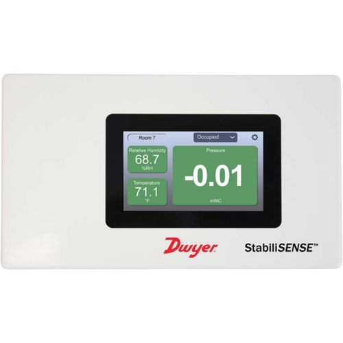 Dwyer RSMC-A-015 : StabiliSENSE Critical Room Status Monitor, -1.0 to 1.0 in w.c., +/-0.25% RSS Accuracy, Plastic Bezel, 4.3 in Color Touchscreen, BACnet MS/TP + Modbus RTU, 24 VAC/VDC