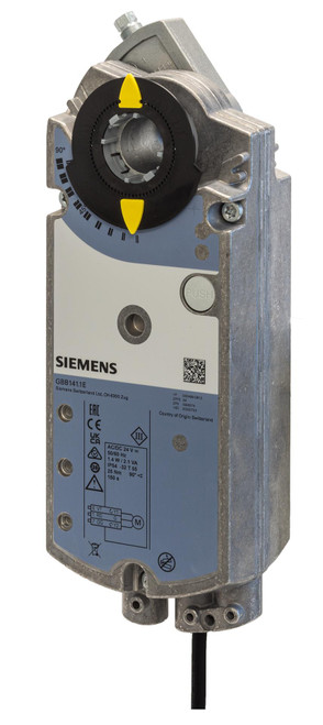 Siemens GBB146.1P : Non-Spring-Return Rotary Damper Actuator, 221 in-lb Torque, 24VAC/DC, 2-Position / Floating Control, (2) Adjustable SPDT Aux Switches, Plenum Cable, 5-Year Warranty