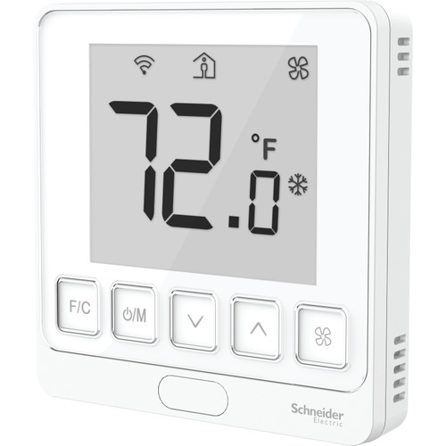 Schneider Electric TH903-P-W : SpaceLogic Thermostat PTAC: 1 Heat 1 Cool, FCU: 2/4-pipe Applications, PIR Occupancy, 3-Speed, Auto Fan Control, (2) Aux. Inputs, LCD Display, White