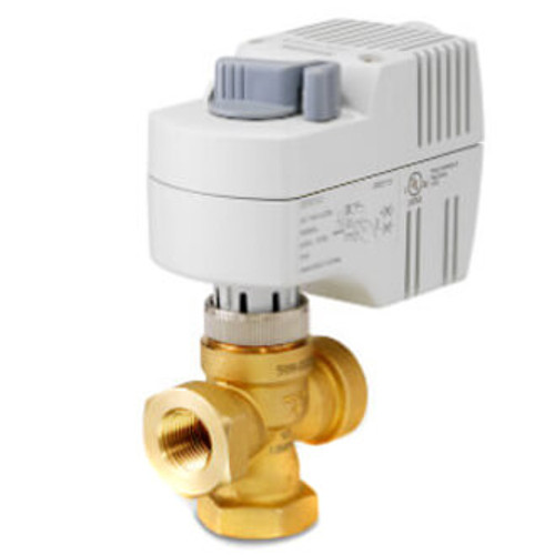 Siemens 241-00231 : 3-Way 1/2" 599 Series Zone Valve, Threaded NPT Connection, Cv Rating 2.5, Electronic Spring Return Valve Actuator, 120VAC, On/Off Control Input, Normally Open