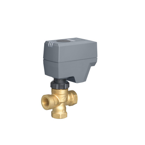 Siemens 244-00230 : 3-Way 1/2" 599 Series Zone Valve, Threaded NPT Connection, Cv Rating 1.0, Electronic Non-Spring Return Valve Actuator, 24VAC, Floating Control Input, Normally Closed