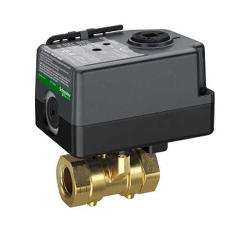 Schneider Electric VBB2N06+M210A00 : 2-Way 1/2" Characterized Ball Valve, Cv Rating 7.7, Chrome Plated Brass Trim, Spring Return Normally Open (NO) Valve Actuator, 24VAC, 2-Position Open/Close Control Signal, Terminal Block