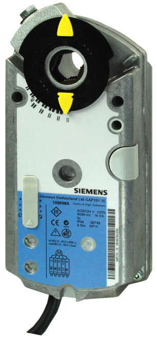 Siemens GAP191.1P : Fail-in-Place Rotary Damper Actuator, 53 in-lb Torque, 24VAC/DC, Universal (2-Position / Floating / Modulating) Control, 2-Second Run Time, Plenum Rated, 5-Year Warranty