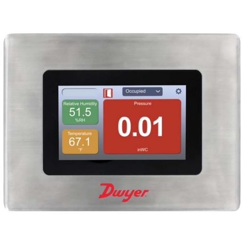 Dwyer RSME-C-005-SS : Room Status Monitor, 0 to 2.0 in w.c., +/-1.0% RSS Accuracy, Stainless Steel Bezel, 4.3 in Color Touchscreen, BACnet MS/TP + Modbus RTU, 24 VAC/VDC
