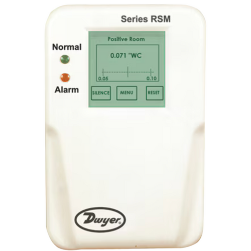 Dwyer RSM-5-A : Room Status Monitor, +/-1 in w.c., 24 VAC Supply, Selectable 4-20 mA / 0-5 V / 0-10 V Output, Audible + Visual + Relay Alarm, NEMA 1 / IP20