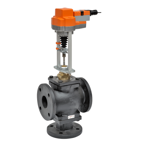 Belimo G7100+EVX24-MFT : 3-Way 4" Globe Valve, Cv 190 + Non Fail-Safe Valve Actuator, 24VAC, Modulating 2-10VDC Control Signal, 5-Year Warranty