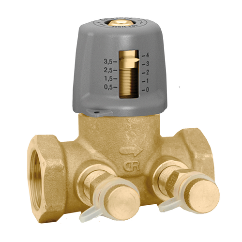 Caleffi 142251A : Static Balancing Valve (Variable Orifice), 3/4" FNPT w/ PT Ports, Max Cv 5.0, 4-Turn Adjustment, DZR Low-Lead Brass