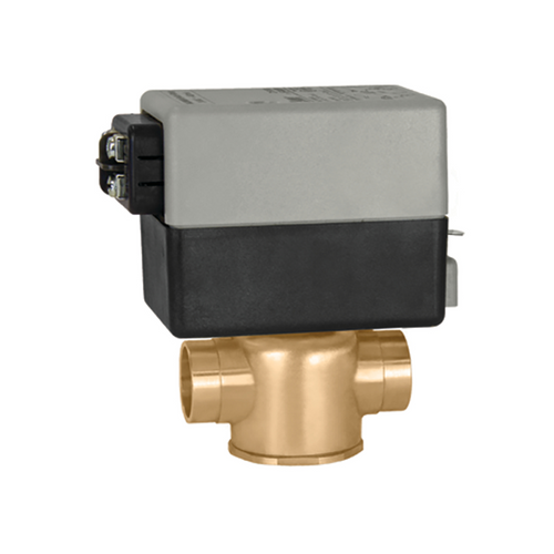 Caleffi Z57 : 2-Way Valve, 1-1/4" Sweat, 7.5 Cv, 20 psi ΔP, Normally Closed Spring Return Valve Actuator, 24V AC, On/Off Control Signal, (1) SPST 0.4A Auxiliary Switch, Terminal Block
