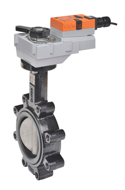 Belimo F6100L+GRX24-MFT-T : 2-Way 4" Inch Butterfly Valve, ANSI Class Consistent with 125, Cv 798 + Non-Fail Safe Valve Actuator, 24VAC/DC, Programmable (2-10VDC Default) Control, Terminal Strip, 5-Year Warranty