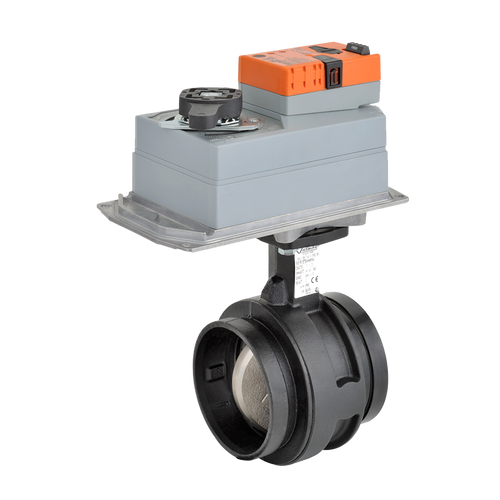 Belimo F6100VIC+DRX24-MFT-T : 2-Way 4" Butterfly Valve, ANSI ClassÊGrooved AWWA, CvÊ820 + Non-Fail Safe Valve Actuator, 24VAC/DC, Programmable (2-10VDC Default) Control, Terminal Strip, 5-Year Warranty