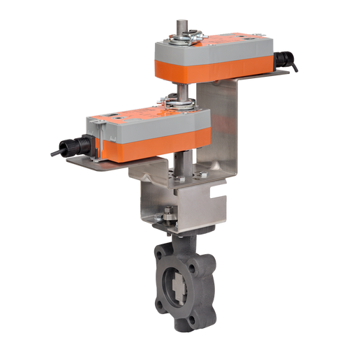Belimo F650-150SHP+2*AFX24-MFT-X1 : 2-Way 2" Inch Butterfly Valve, ANSI Class 150, Cv 102 + Dual Spring Return Valve Actuator, 24VAC/DC, Programmable (2-10VDC Default) Control, 5-Year Warranty