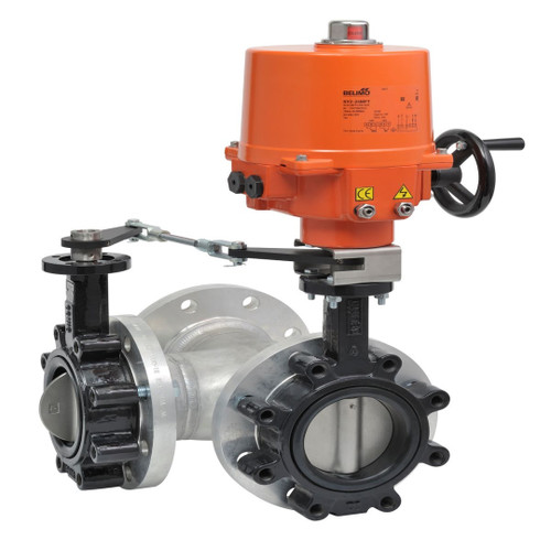 Belimo F7450HD+SY8-110 : 3-Way 18" Inch Butterfly Valve, ANSI Class Consistent with 125, Cv 21705 + Non Fail-Safe Industrial Valve Actuator, 120VAC, On/Off, Floating Point Control Signal, 2x SPDT, NEMA 4X, 2-Year Warranty