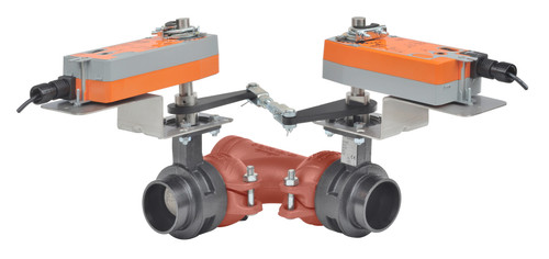 Belimo F750VIC+2*AFX24-MFT-X1 : 3-Way 2" Butterfly Valve, ANSI ClassÊGrooved AWWA, CvÊ115 + Dual Spring Return Valve Actuator, 24VAC/DC, Programmable (2-10VDC Default) Control, 5-Year Warranty