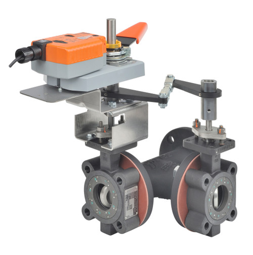 Belimo F765-150SHP+GMB24-MFT-X1 : 3-Way 2-1/2" Inch Butterfly Valve, ANSI Class 150, Cv 146 + Non-Fail Safe Valve Actuator, 24VAC/DC, Programmable (2-10VDC Default) Control, 5-Year Warranty