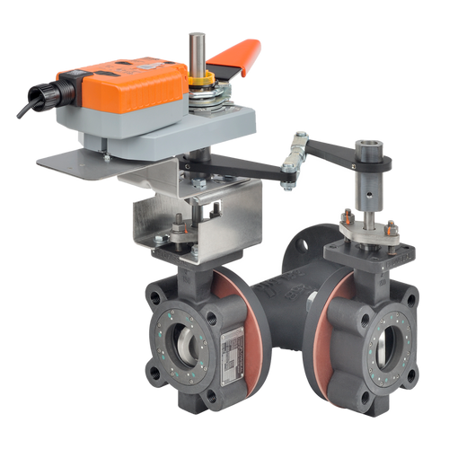 Belimo F780-150SHP+GKX24-MFT-X1 : 3-Way 3" Inch Butterfly Valve, ANSI Class 150, Cv 228 + Electronic Fail-Safe Valve Actuator, 24VAC/DC, Programmable (2-10VDC Default) Control, 5-Year Warranty