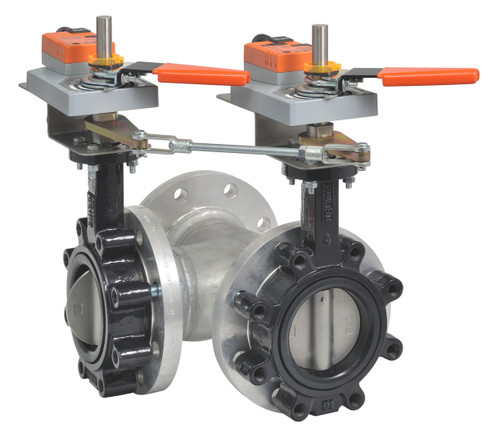 Belimo F780-300SHP+2*GKX24-MFT-X1 : 3-Way 3" Inch Butterfly Valve, ANSI Class 300, Cv 228 + Dual Electronic Fail-Safe Actuator, 24VAC/DC, Programmable (2-10VDC Default) Control, 5-Year Warranty