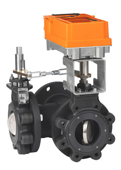 Belimo F780-150SHP+JRXUP-MFT-T : 3-Way 3" Inch Butterfly Valve, ANSI Class 150, Cv 228 + Non-Fail Safe Actuator, 24 to 240 VAC / 24 to 125 VDC, Comm. via BACnet, Modbus, Belimo-MP-Bus or Mod. Control, 2x Aux. Switches, Terminal Strip, NEMA 4X