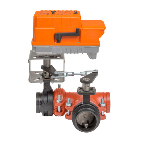 Belimo F7100VIC+PKRXUP-MFT-T : 3-Way 4" Butterfly Valve, ANSI ClassÊGrooved AWWA, CvÊ820 + Electronic Fail-Safe Actuator, 24 to 240 VAC / 24 to 125 VDC, Programmable (2-10VDC Default) Control, 2x Aux. Switches, Terminal Strip, NEMA 4X