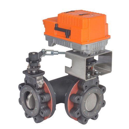 Belimo F780-150SHP+PKRXUP-MFT-T : 3-Way 3" Inch Butterfly Valve, ANSI Class 150, Cv 228 + Electronic Fail-Safe Actuator, 24 to 240 VAC / 24 to 125 VDC, Programmable (2-10VDC Default) Control, 2x Aux. Switches, Terminal Strip, NEMA 4X