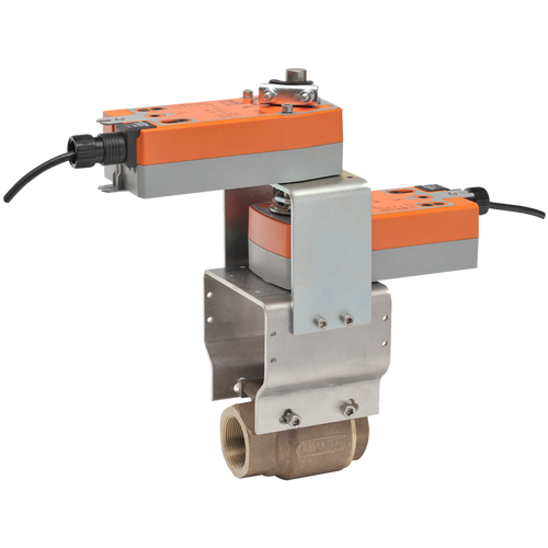 Belimo B249VSS+2*AFBUP-S-X1 : 2-way 2" Ball Valve (VSS), Cv Rating 108 (216 GPM Δ4 psi), Stainless Steel Body, Ball and Stem + Dual Fail-Safe Valve Actuator, 24 to 240 VAC / 24 to 125 VDC, On/Off Control Signal, (2) SPDT 3A @250V Aux Switch