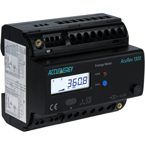 AccuEnergy ACUREV-1312-RCT-X0 : AcuRev 1312 DIN Rail Power & Energy Meter, 10-690Vac, Rogowski Coil Input (AcuCT Flex), RS-485 Modbus RTU/BACnet MS/TP, Revenue Grade 0.5 Class, No Relay Output