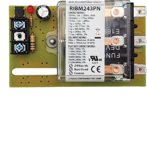 Functional Devices RIBM243PN : Track Mount Power Relay, 30 Amp 3PDT, 24 Vac/dc Coil, 4.00" Track Mount