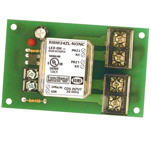Functional Devices RIBM24ZL-NONC : Track Mount Power Relay, 30 Amp DPST-N/O/N/C, 24 Vac/dc Coil, 4.00" Track Mount
