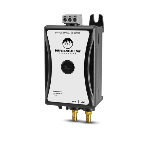 ACI A/MLP2-500-P-B-A-A-0P : Miniature Low Differential Air Pressure Transmitter, +/-500 Pa Bidirectional, 4-20 mA Output, +/-0.5% Accuracy, DIN Rail or Panel Mount, No NIST Certificate, 5-Yr Warranty, Made in USA