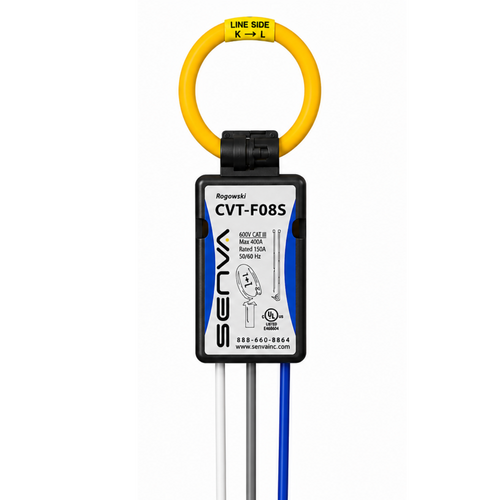 Senva CVT-F08S-C6 : Flexible Split-Core Rogowski CVT, 800A Operating Range, 9-Inch Rope, 3 ft Blue Lead, for EM-RS485 & EM-PULSE Meters, Buy American Act & TAA Compliant
