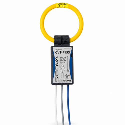 Senva CVT-F15S-L06-C6 : Flexible Split-Core Rogowski CVT, 1500A Operating Range, 9-Inch Rope, 6 ft Blue Lead, for EM-RS485 & EM-PULSE Meters, Buy American Act & TAA Compliant