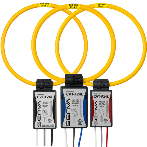 Senva CVT-F24L-L06-3PH : Flexible Split-Core Rogowski CVT, 2400A Operating Range, 24-Inch Rope, 3-Phase Kit (3 Color-Coded CVTs), for EM-RS485 & EM-PULSE Meters, Buy American Act & TAA Compliant