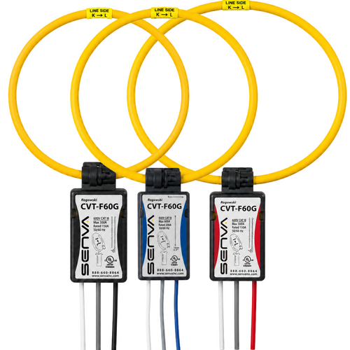 Senva CVT-F60G-3PH : Flexible Split-Core Rogowski CVT, 6000A Operating Range, 36-Inch Rope, 3-Phase Kit (3 Color-Coded CVTs), for EM-RS485 & EM-PULSE Meters, Buy American Act & TAA Compliant