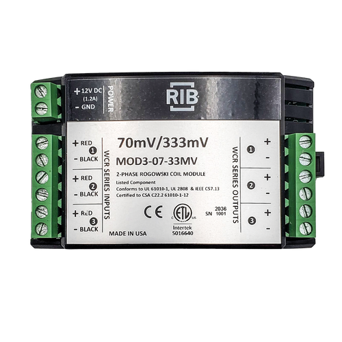 Functional Devices MOD3-07-33MV : Rogowski Coil CT Integrator, 3-Phase, 70 mV to 333 mV, DIN Rail Mount