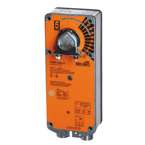 Belimo FSAF120A-S.1 : Fire & Smoke Damper Actuator, 60-Pack Bulk Case — 180 in-lb [20 Nm], 120VAC, On/Off Control, Spring-Return Fail-Safe, w/ 2x SPST Aux Switch, UL555/UL555S