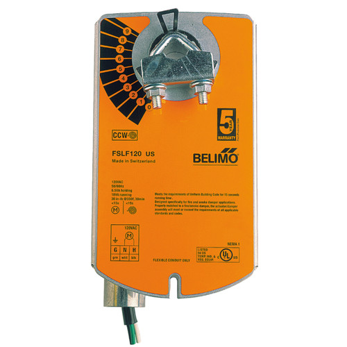 Belimo FSLF120.1 US : Fire & Smoke Damper Actuator, 135-Pack Bulk Case — 30 in-lb [4 Nm], 120VAC, On/Off Control, Spring-Return Fail-Safe, UL555/UL555S