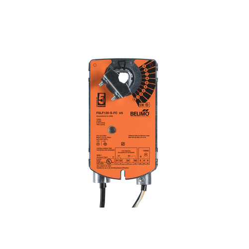 Belimo FSLF120-S-FC.1 US : Fire & Smoke Damper Actuator, 135-Pack Bulk Case — 30 in-lb [4 Nm], 120VAC, On/Off Control, Spring-Return Fail-Safe, w/ 2x SPST Aux Switch, 3/8" Flex Connector, UL555/UL555S