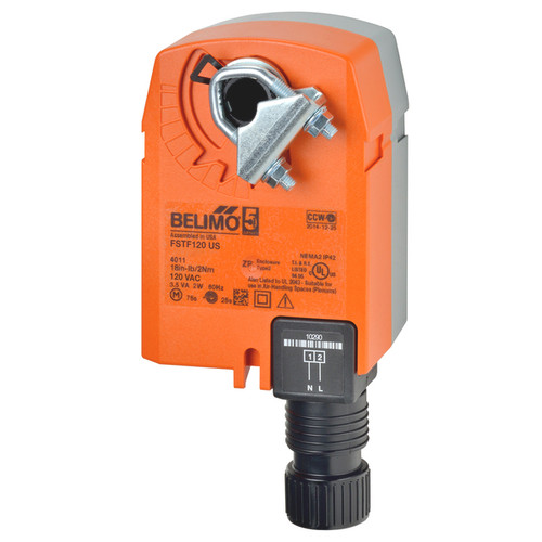 Belimo FSTF120.1 US : Fire & Smoke Damper Actuator, 150-Pack Bulk Case — 18 in-lb [2 Nm], 120VAC, On/Off Control, Spring-Return Fail-Safe, UL555/UL555S