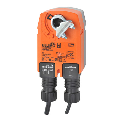 Belimo FSTF120-S.1 US : Fire & Smoke Damper Actuator, 150-Pack Bulk Case — 18 in-lb [2 Nm], 120VAC, On/Off Control, Spring-Return Fail-Safe, w/ 2x SPST Aux Switch, UL555/UL555S