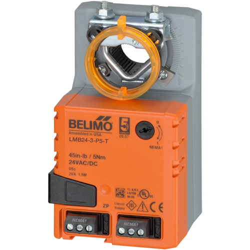 Belimo LMX24-3-P5-T : Non Spring Return (Non Fail-Safe) Damper Actuator, 45 in-lb Torque, 24VAC/DC, On/Off, Floating Point Control Signal, Built-In 5k Feedback Potentiometer, Terminal Strip, Configurable X-Platform, 5-Year Warranty