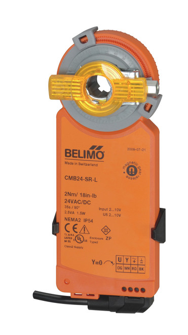 Belimo CMB24-SR-L : Non Spring Return (Non Fail-Safe) Damper Actuator, 18 in-lb Torque, 24VAC/DC, Modulating 2-10VDC Control Signal, CCW / Left-Hand Rotation, 5-Year Warranty