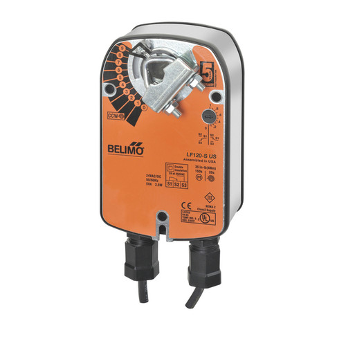 Belimo LFX24-SR-S US : Spring Return (Fail-Safe) Damper Actuator, 35 in-lb Torque, 24VAC/DC, Modulating 2-10VDC Control Signal, (1) SPDT Aux Switch, 5-Year Warranty (Configurable)