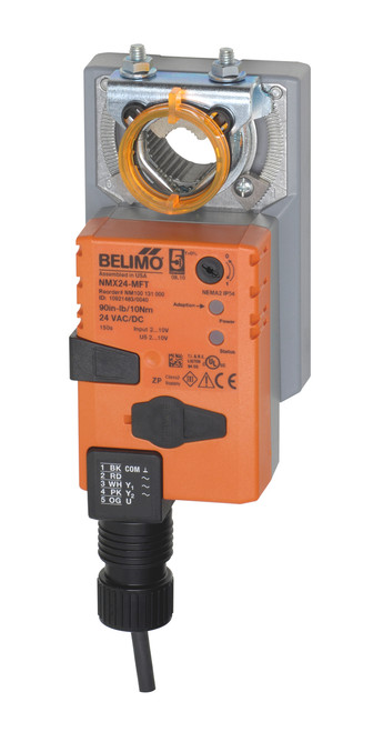 Belimo NMCX24-MFT : Non Spring Return (Non Fail-Safe) Damper Actuator, 90 in-lb Torque, 24VAC/DC, Programmable (2-10VDC Default) Control Signal, 45s Fast Run Time, 5-Year Warranty (Configurable)