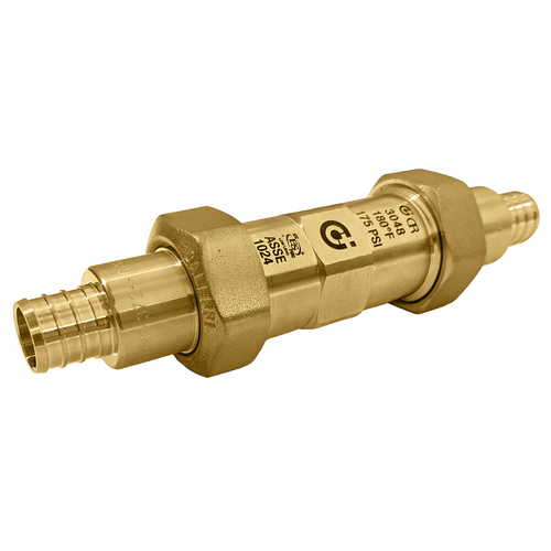 Caleffi 304857A : FlowShield® DuC Dual Check Backflow Preventer, 3/4" PEX Crimp Union, ASSE 1024, Lead-Free