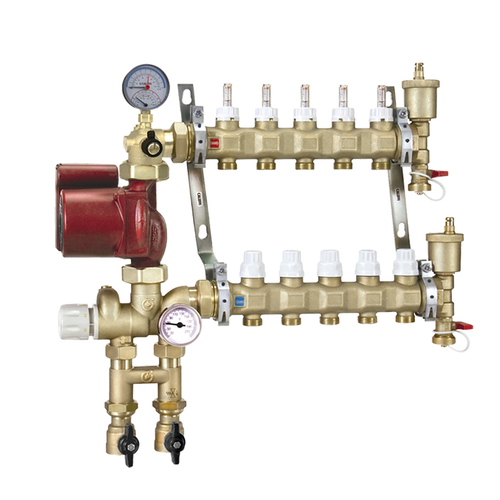 Caleffi 1725I1A IN : Thermostatic Manifold Mixing Station, 9-Port, 3-Speed Pump, Inverted, 1-1/4"