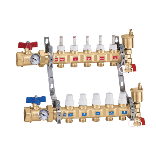 Caleffi 6687F5S1A : TwistFlow Radiant Distribution Manifold, 6-Loop, 1-1/4"