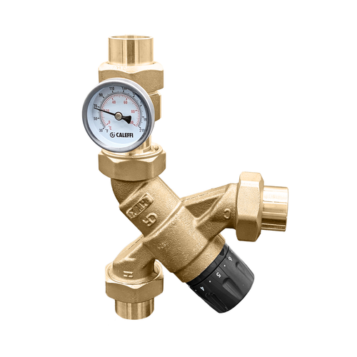 Caleffi 520619A : AngleMix+ 3-Way Thermostatic Mixing Valve 1" Sweat w/ Temp Gauge