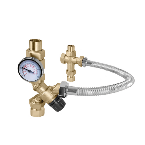 Caleffi 520510AX : TankMixer 3-Way Thermostatic Mixing Valve 3/4" Male NPT w/ Temp Gauge