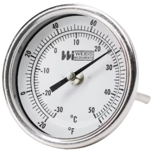 Miljoco-Weiss 3RBM4-120 : Rear Connect Bimetal Thermometer, 3 in Dial, 4 in Stem, -20/120°F & -30/50°C