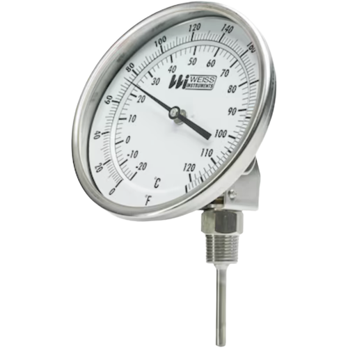 Miljoco-Weiss SF5VBM4-250 : Silicone Filled Vari-Angle Bimetal Thermometer, 5 in Dial, 4 in Stem, 0/250°F & -20/120°C